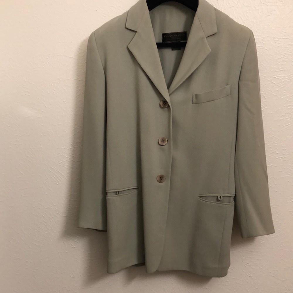 Light green Donna Karan black label blazer size 2 wool and rayon.
